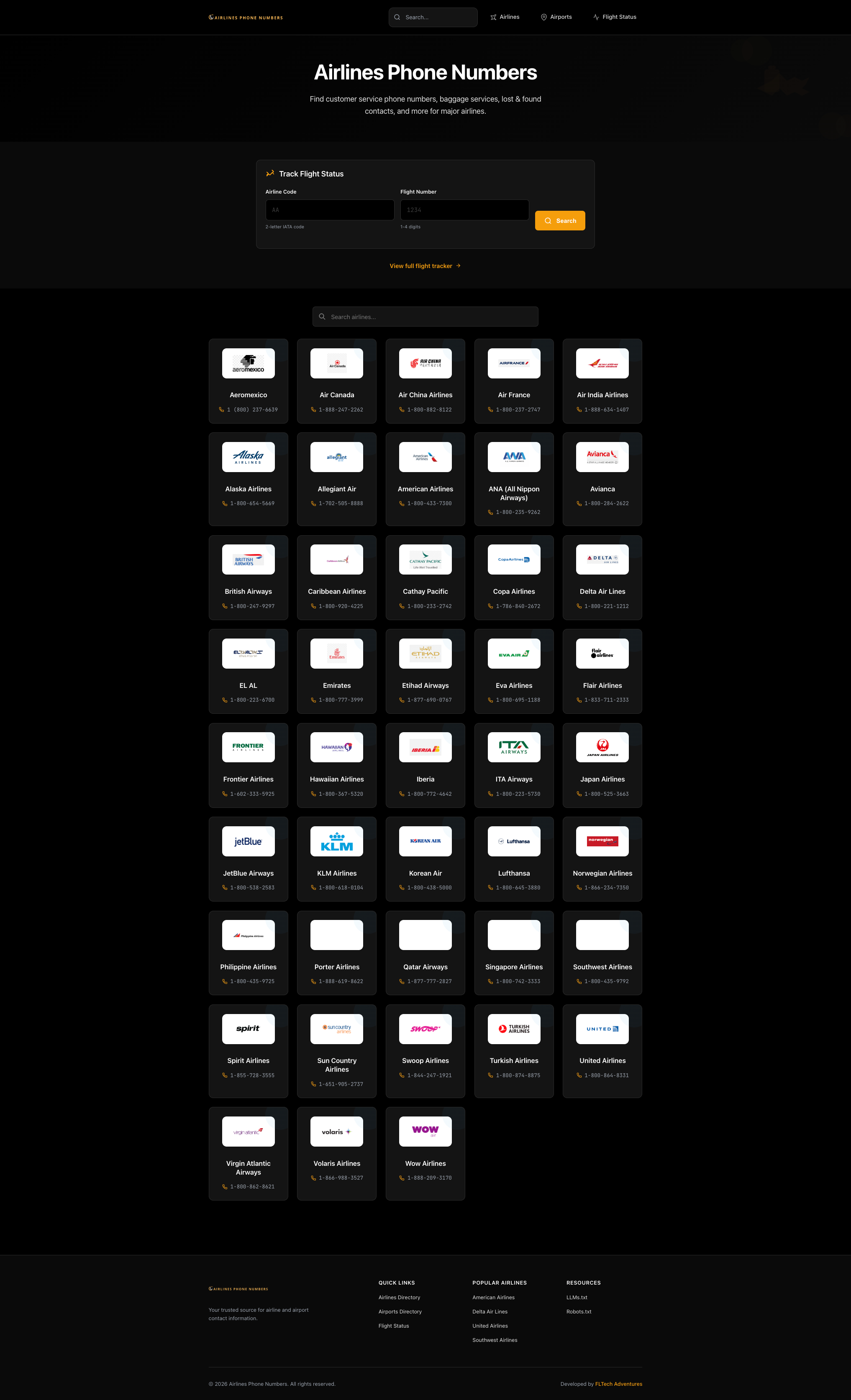 Airlines Phone Numbers website preview