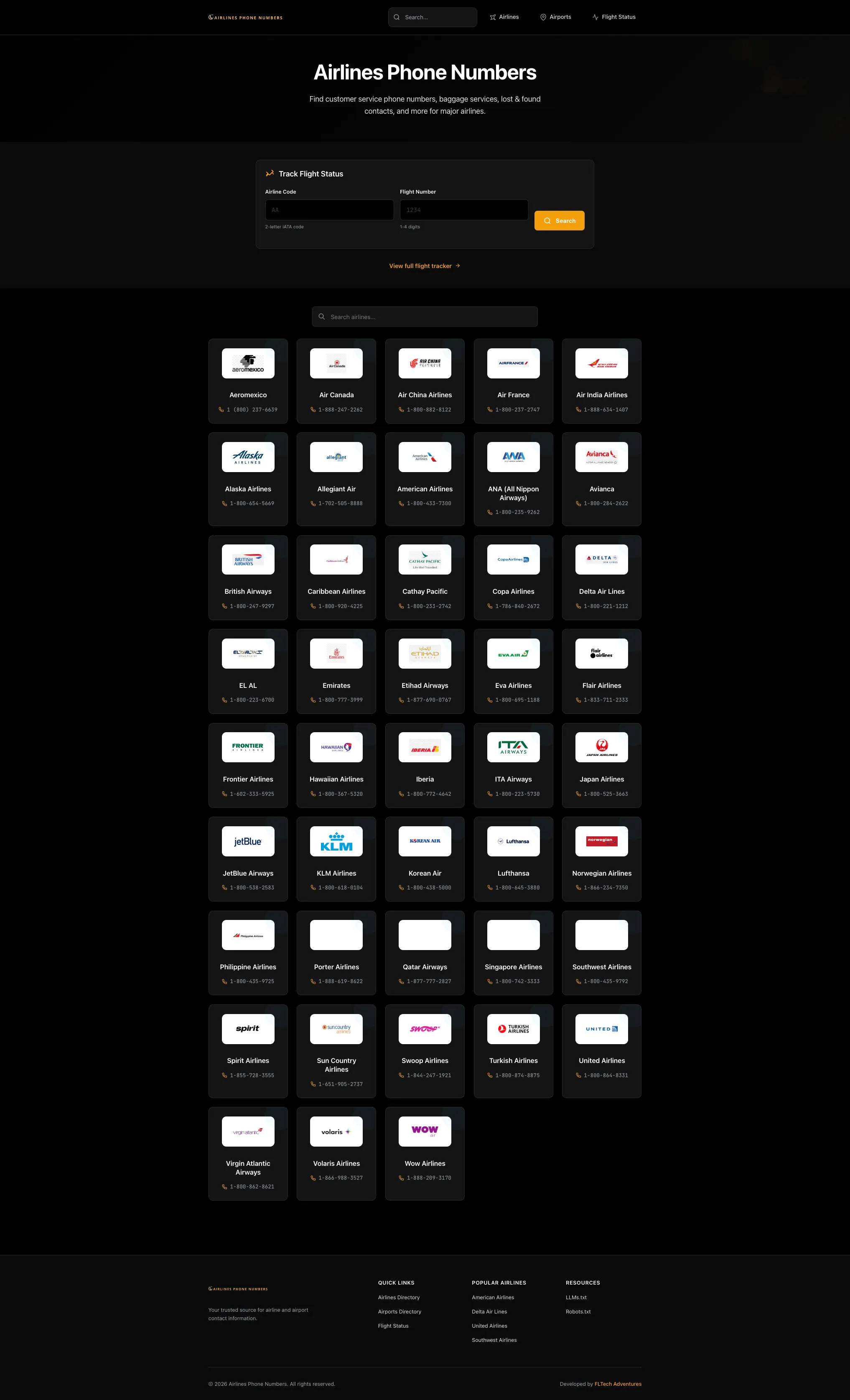 Airlines Phone Numbers website preview